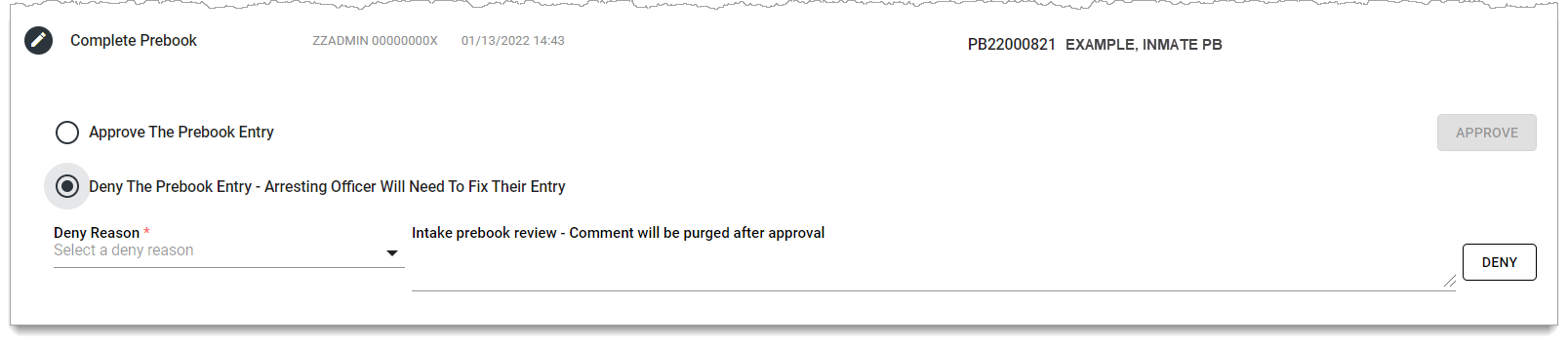 Deny Prebook Entry