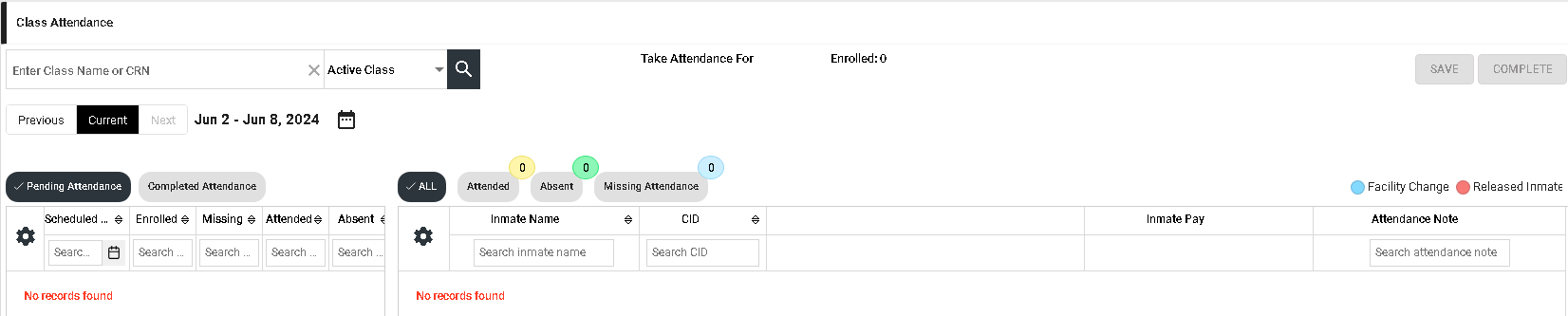 Image of the Class Attendance page
