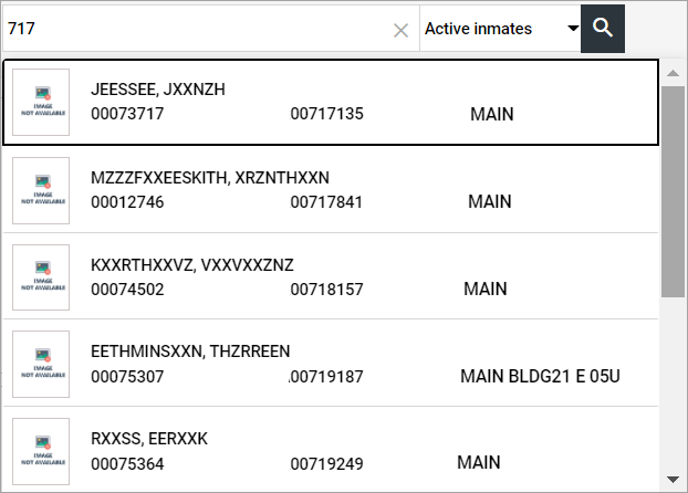 Inmate Selector - Search