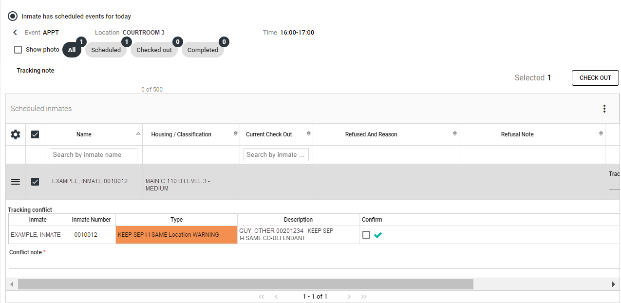 Inmate Tracking - Scheduled - Conflict