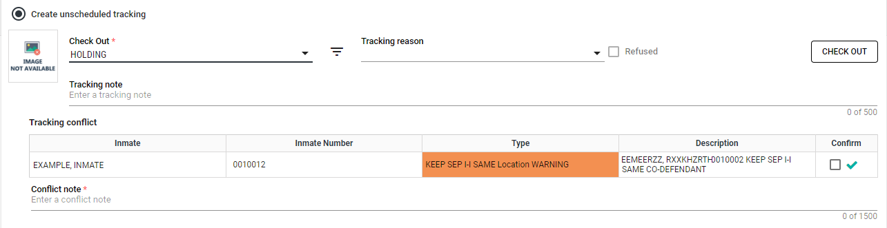 Inmate Tracking - Unscheduled - Conflict